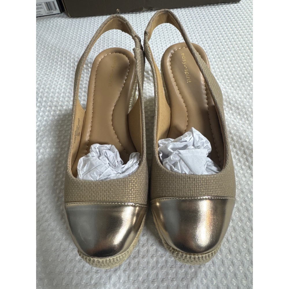Easy Spirit Espadrille Wedge Womens 8.5W Semargie 7 Gold Cap Toe NWOB